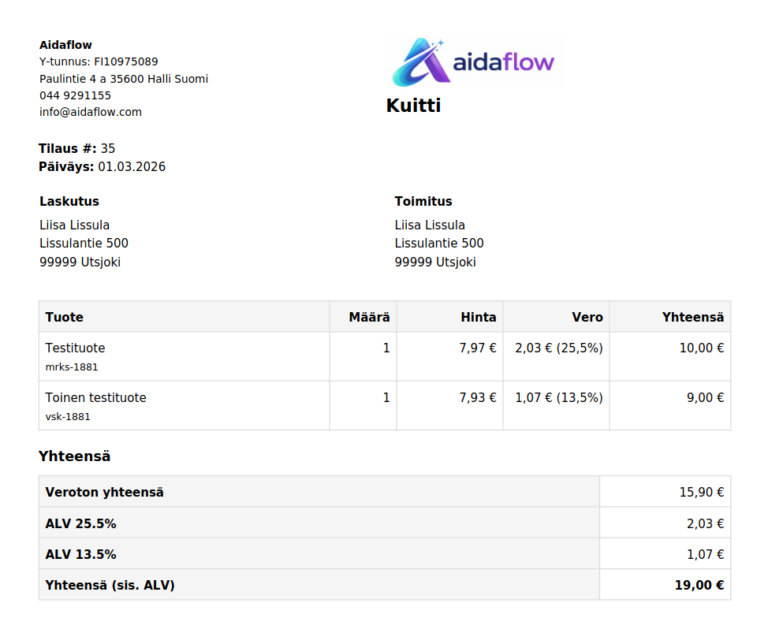 woocommerc kuitti pdf