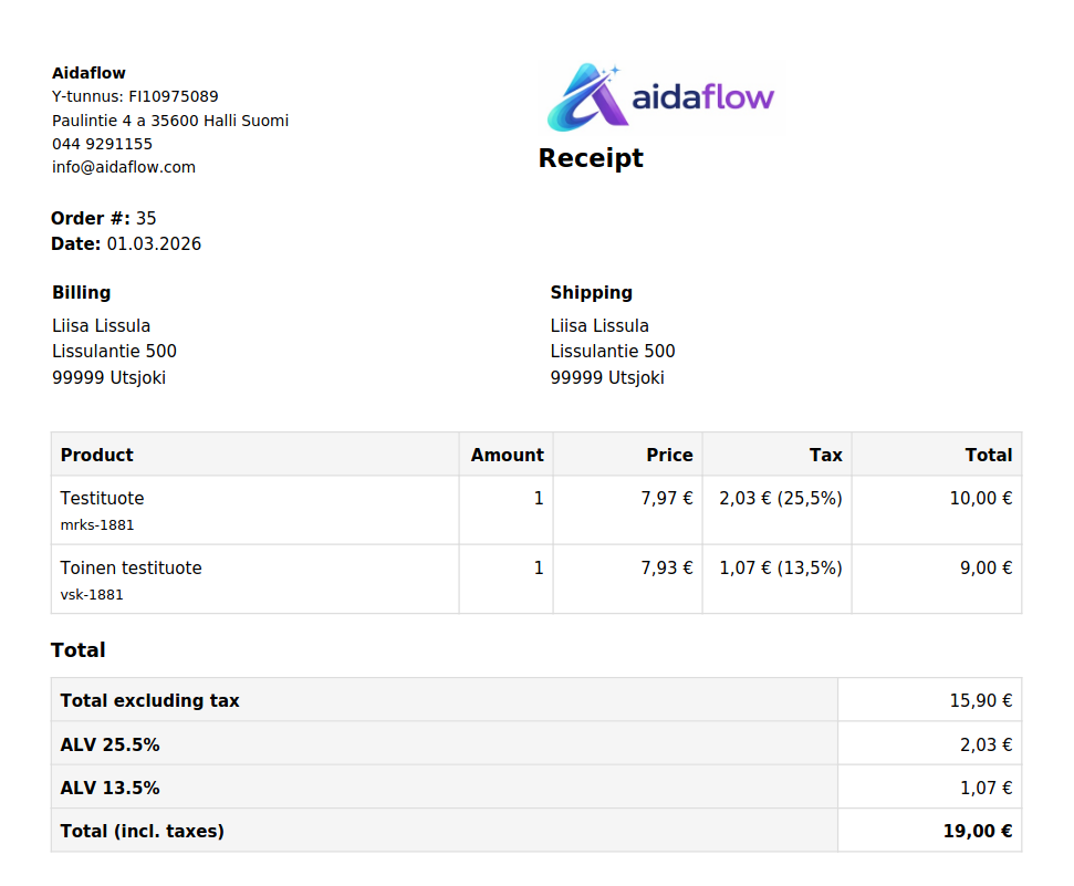Woocommerce Receipt & Packing List